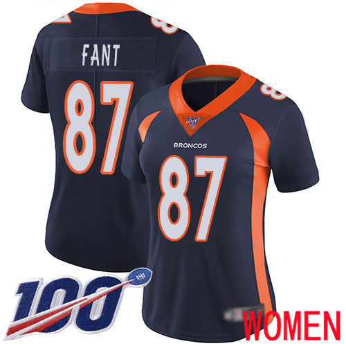 Women Denver Broncos 87 Noah Fant Navy Blue Alternate Vapor Untouchable Limited Player 100th Season Football NFL Jersey